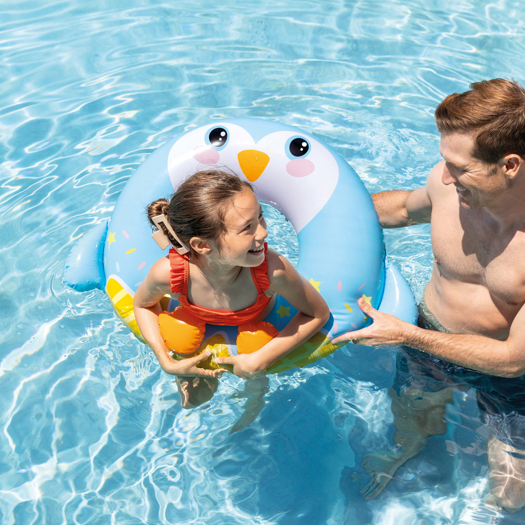 可愛動物充氣泳圈水泡 - 淺藍