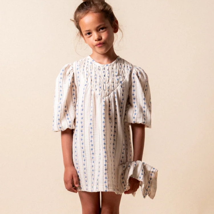 BIRINIT PETIT 壓褶領小藍花泡泡袖洋裝 Sariñena dress girl