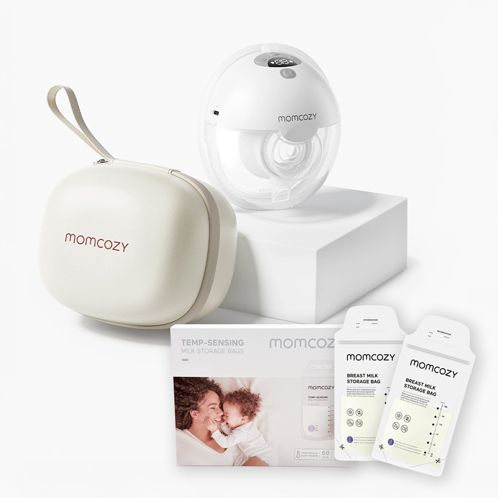 4月組合優惠【Momcozy】M5擬真親餵隱形電動吸乳器+ 智能感溫母乳儲存袋