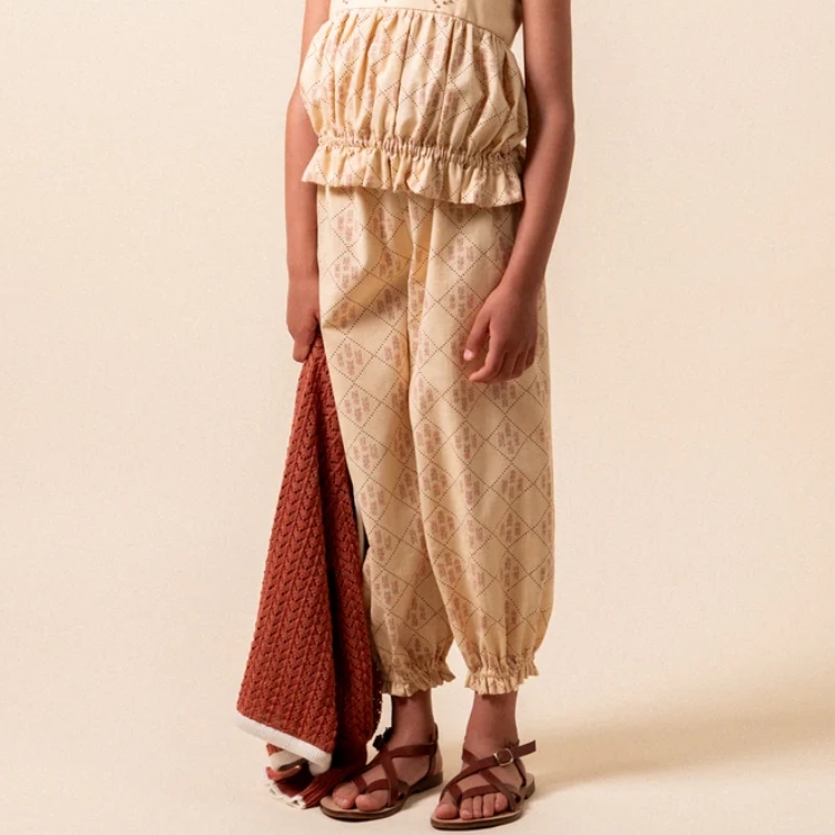 BIRINIT PETIT 菱格紋拼接花朵束口長褲 Castelflorite long baggy pants girl