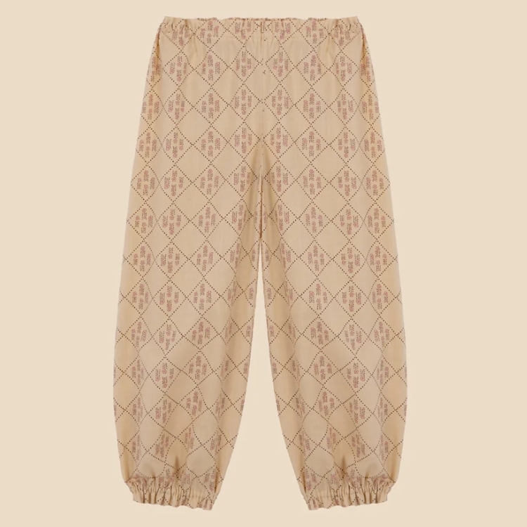 BIRINIT PETIT 菱格紋拼接花朵束口長褲 Castelflorite long baggy pants girl