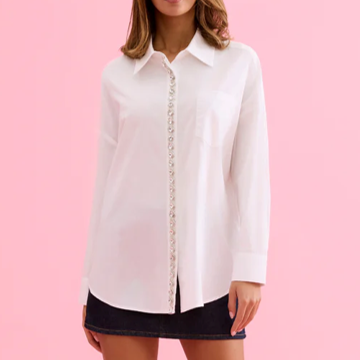 1LU0330-116 [LEO & UGO] Shirt With Rhinestone Details White #KE319-WHITE (EU)