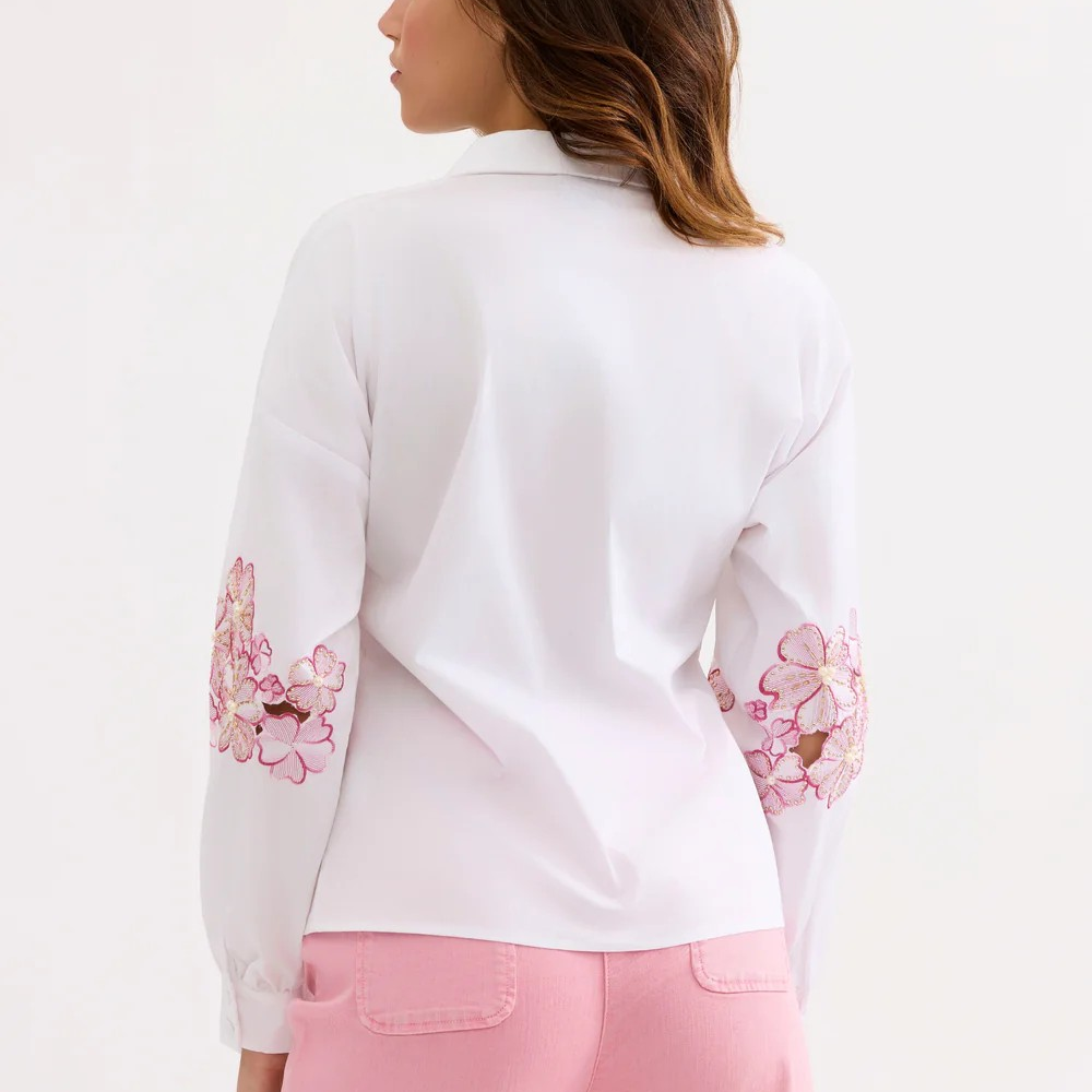 1LU0330-023 [LEO & UGO] Shirt with Pink Floral Embroidery White #JE917-SC (EU)