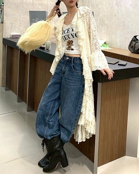 設計師家重工領滿版蕾絲中長版外套