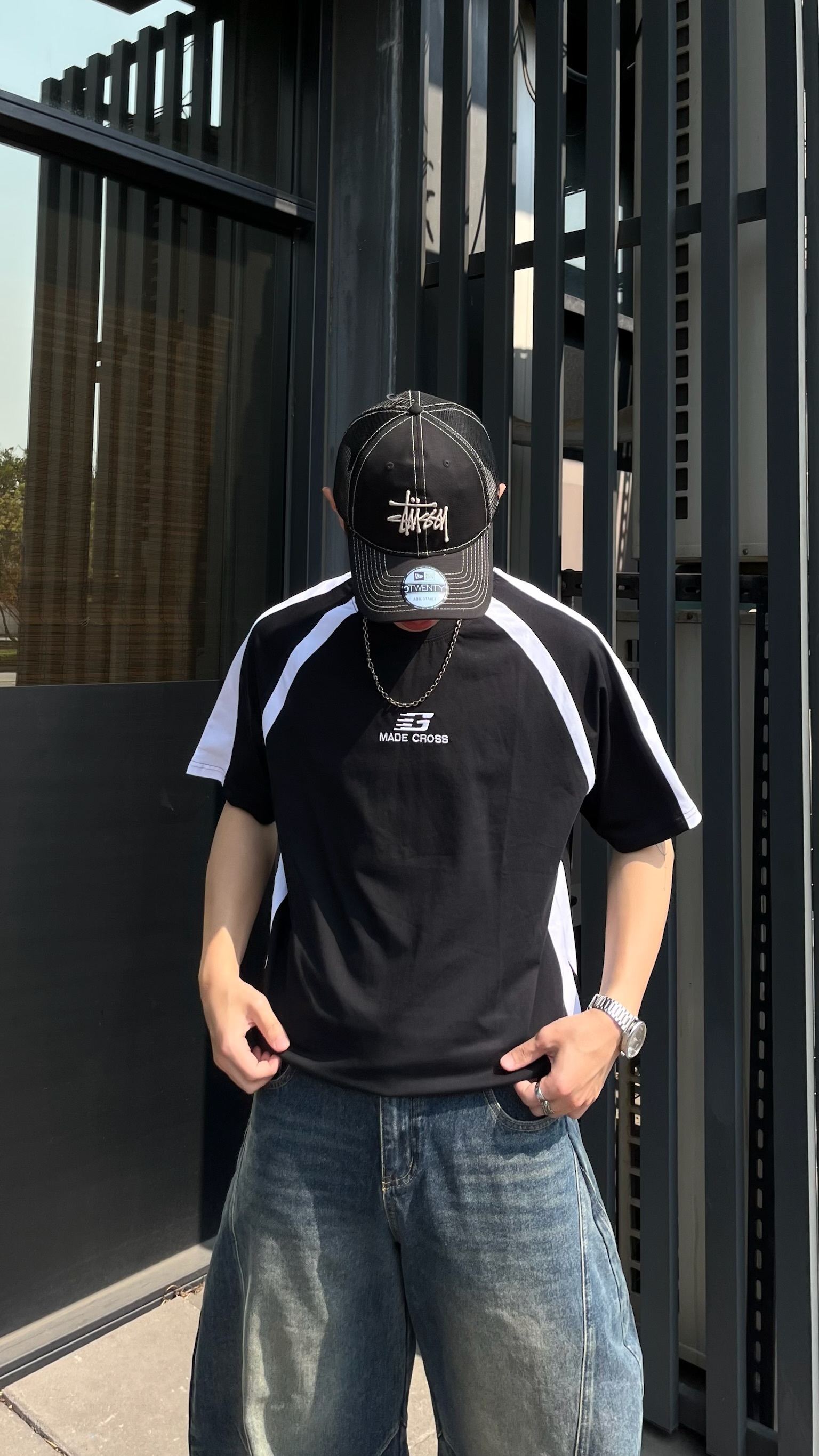 MADE CROSS 美式拼接刺繡短Tee (3colors)