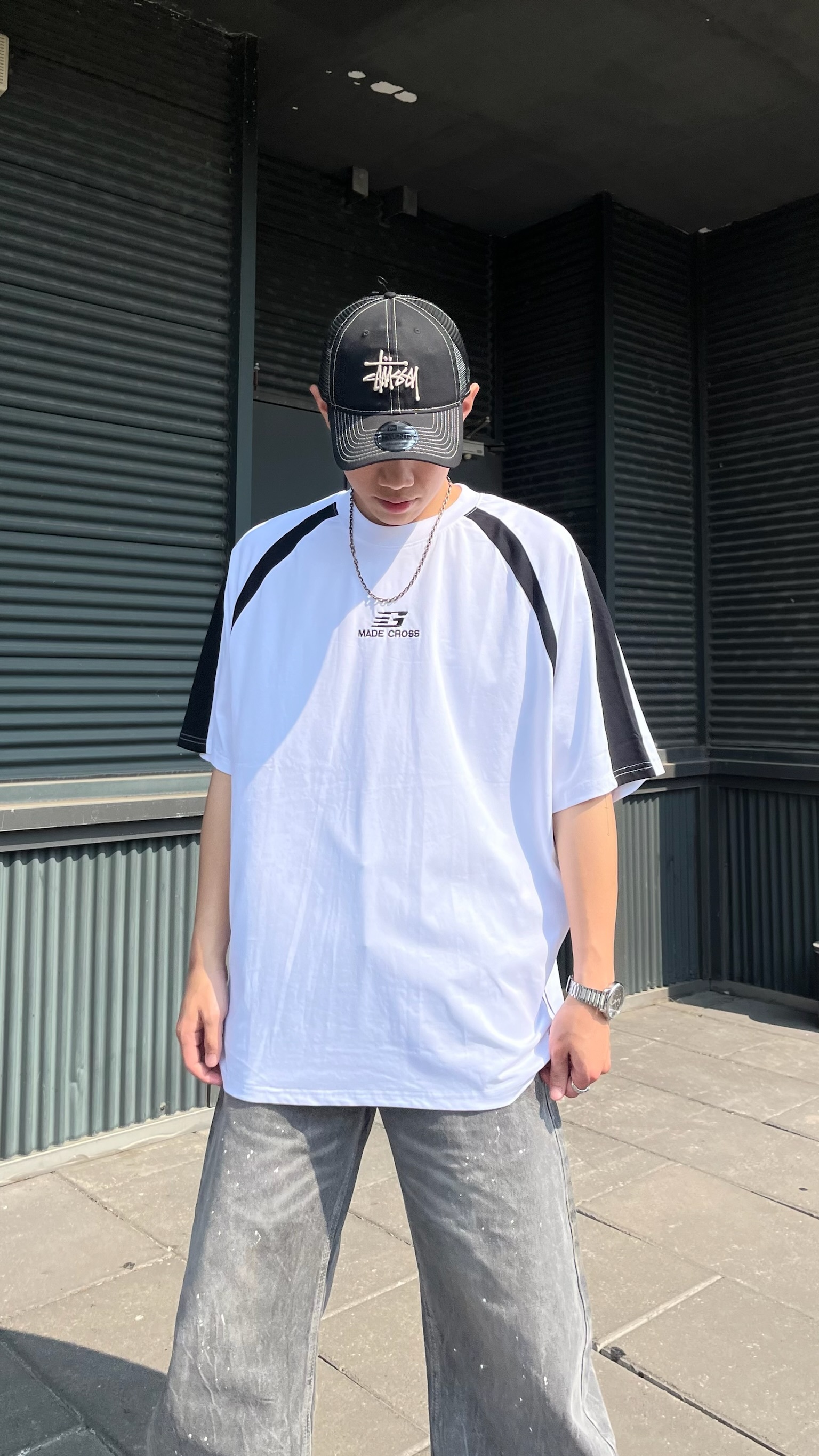 MADE CROSS 美式拼接刺繡短Tee (3colors)