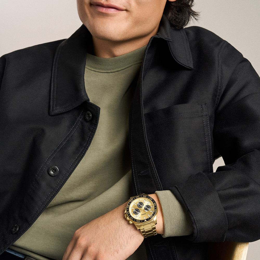 Bannon 三眼時尚手錶 金色不鏽鋼錶帶 45 MM BQM7135