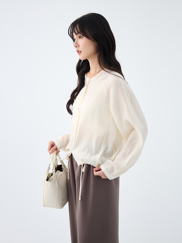 OH!HER 輕透感下擺抽繩上衣(6%羊毛.63%天絲）