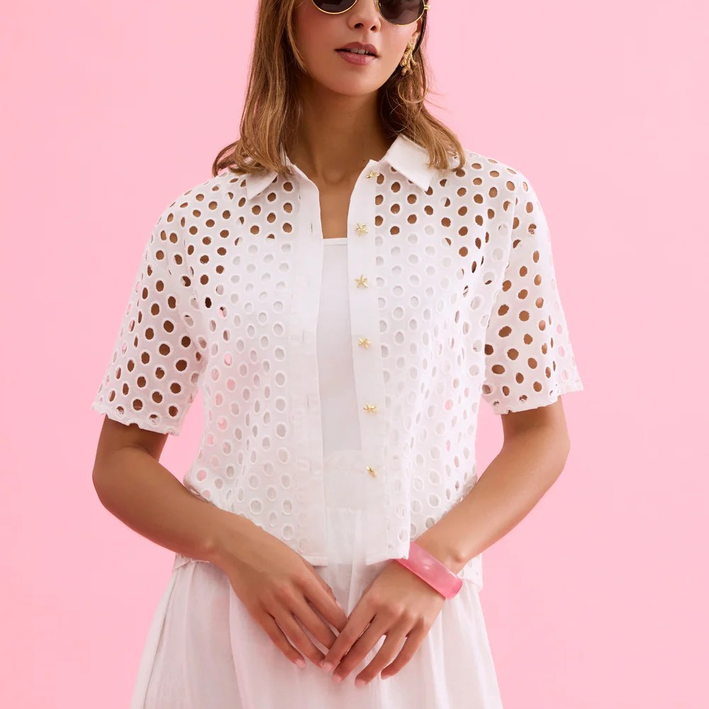 1LU0330-026 [LEO & UGO] Short-Sleeved Openwork Shirt White #JE924-OFFW (EU)