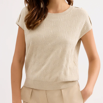 1LU0330-121 [LEO & UGO] Short-Sleeved Knit Top Beige #KE342-BEIGE LUREX (EU)