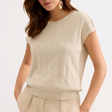 1LU0330-121 [LEO & UGO] Short-Sleeved Knit Top Beige #KE342-BEIGE LUREX (EU)