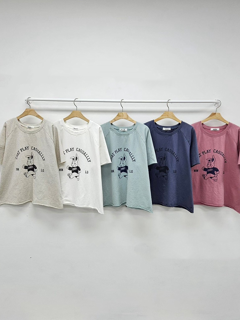 韓系無修邊印花系列｜美式休閒顯瘦棉T