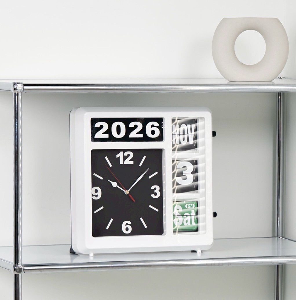 黑白配色溫布利靜音翻頁掛鐘