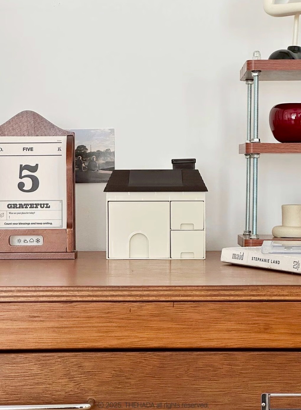 咖杏配色房屋造型多功能收納盒