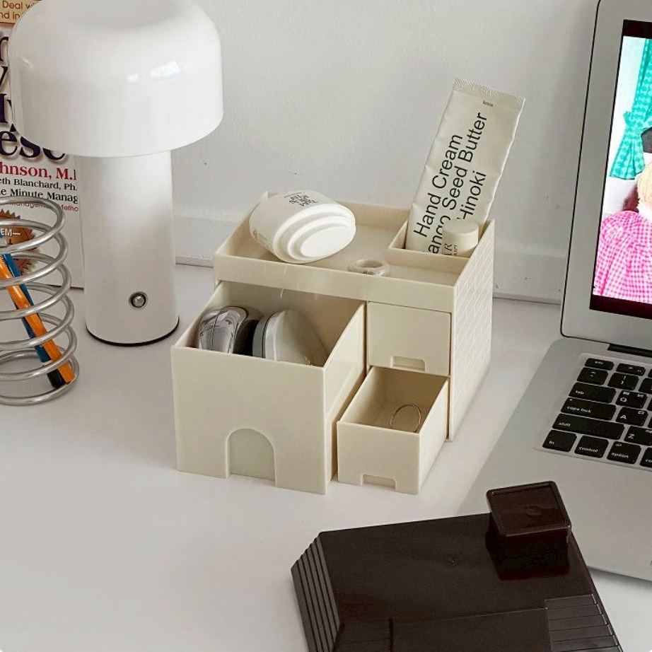 咖杏配色房屋造型多功能收納盒