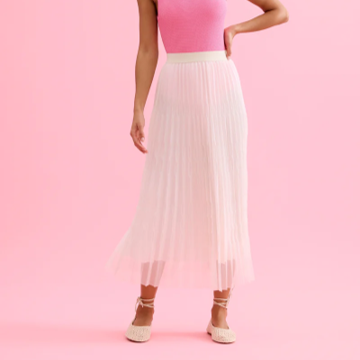 1LU0330-128 [LEO & UGO] Pleated Midi Skirt In Tulle White #KEJ365-OFFW WHITE (EU)