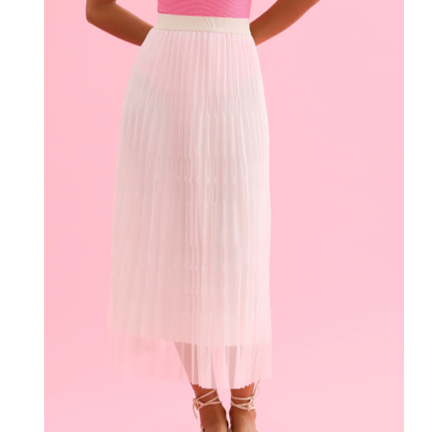 1LU0330-128 [LEO & UGO] Pleated Midi Skirt In Tulle White #KEJ365-OFFW WHITE (EU)