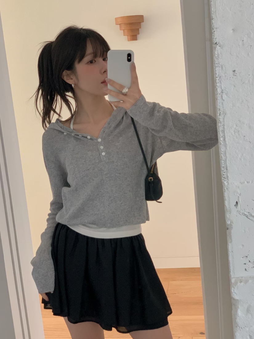 Urie 輕柔連帽薄針織上衣 [ 4色 / Free ]