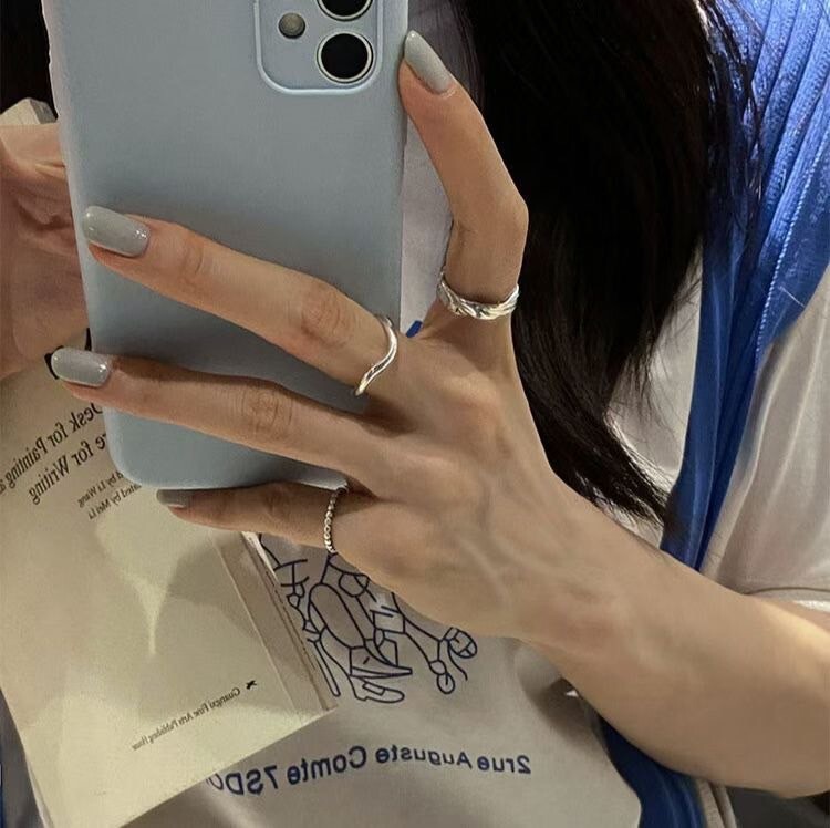 壓摺感寬肩+不規則波浪戒+細戒組SET