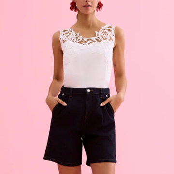 1LU0330-131 [LEO & UGO] T-Shirt With Floral Lace Detail White #TEA199-WHITE (EU)