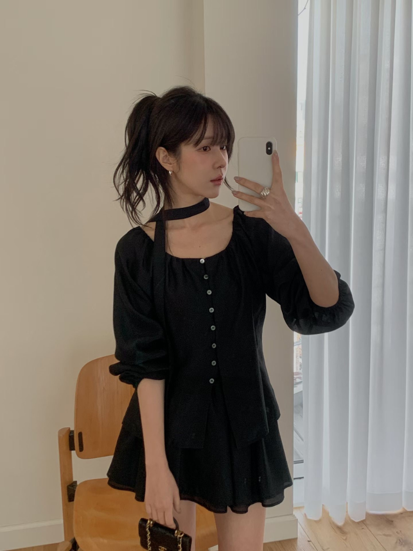 Vion 飄帶雪紡修身上衣 [ 3色 / Free ]