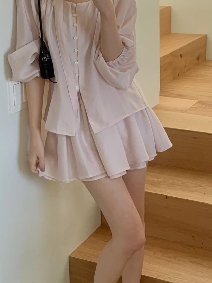 Vion 雙層荷葉雪紡短裙 [ 3色 / Free ]