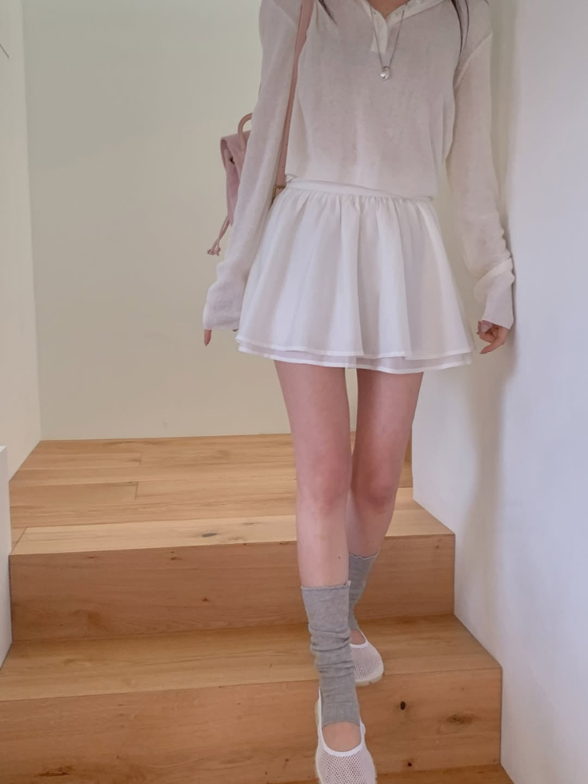 Vion 雙層荷葉雪紡短裙 [ 3色 / Free ]