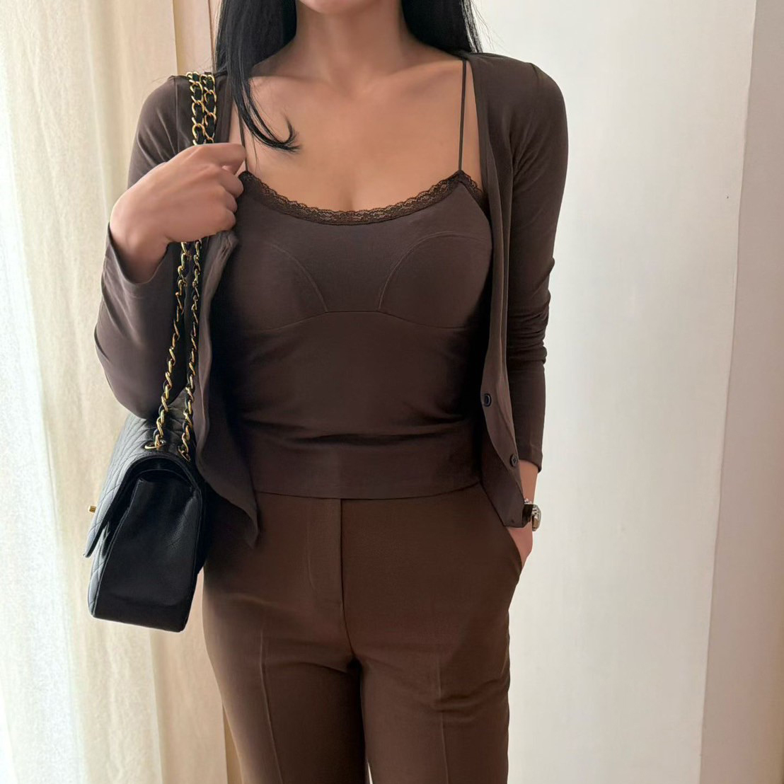 細肩帶蕾絲滾邊造型背心+罩衫外套SET / 3色