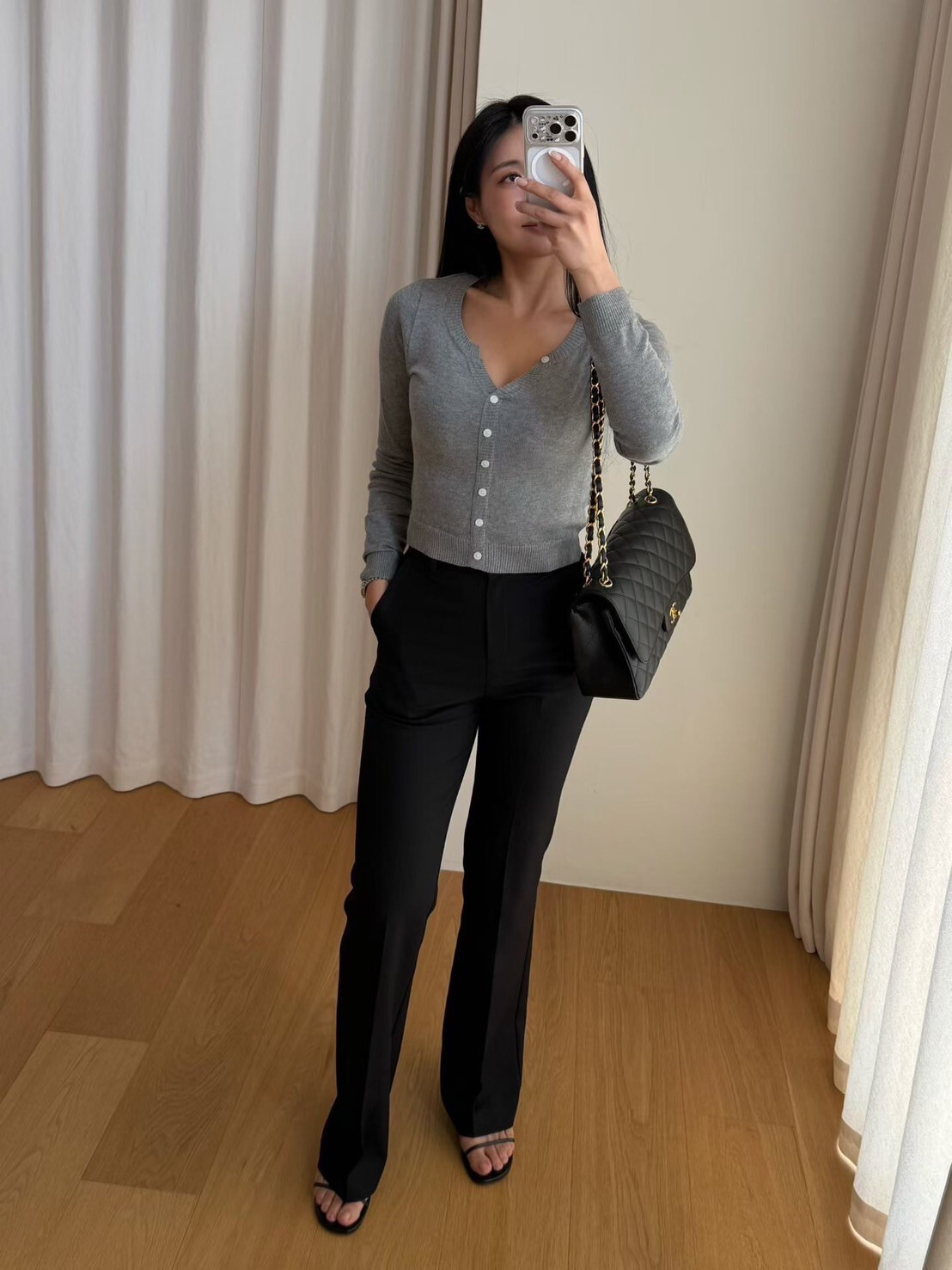 雙口袋造型好身材高腰西裝喇叭褲-S-M / 2色