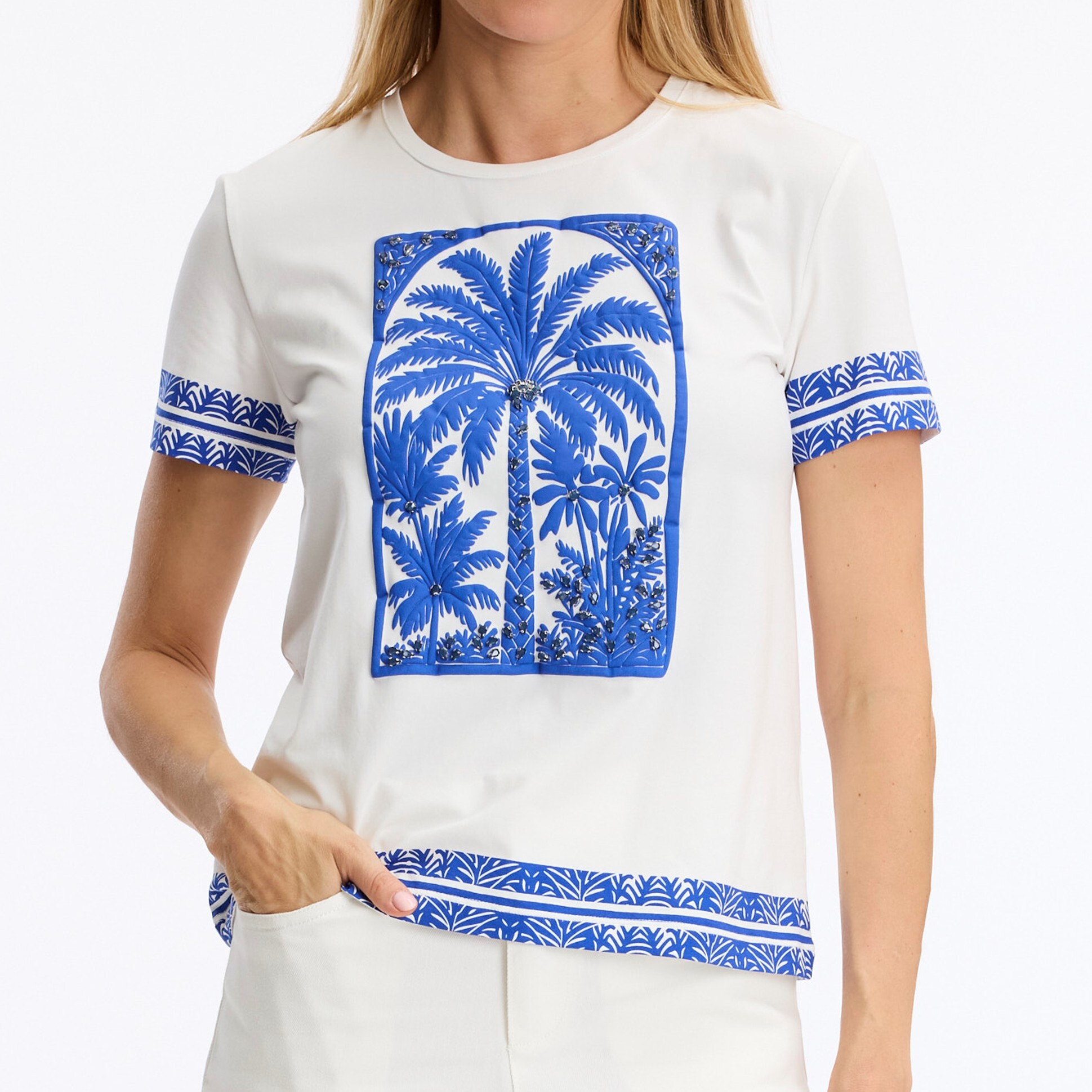 1LU0330-137 [LEO & UGO] Palm Tree T-Shirt White Blue #TEJ974-WHITE BLUE (EU)