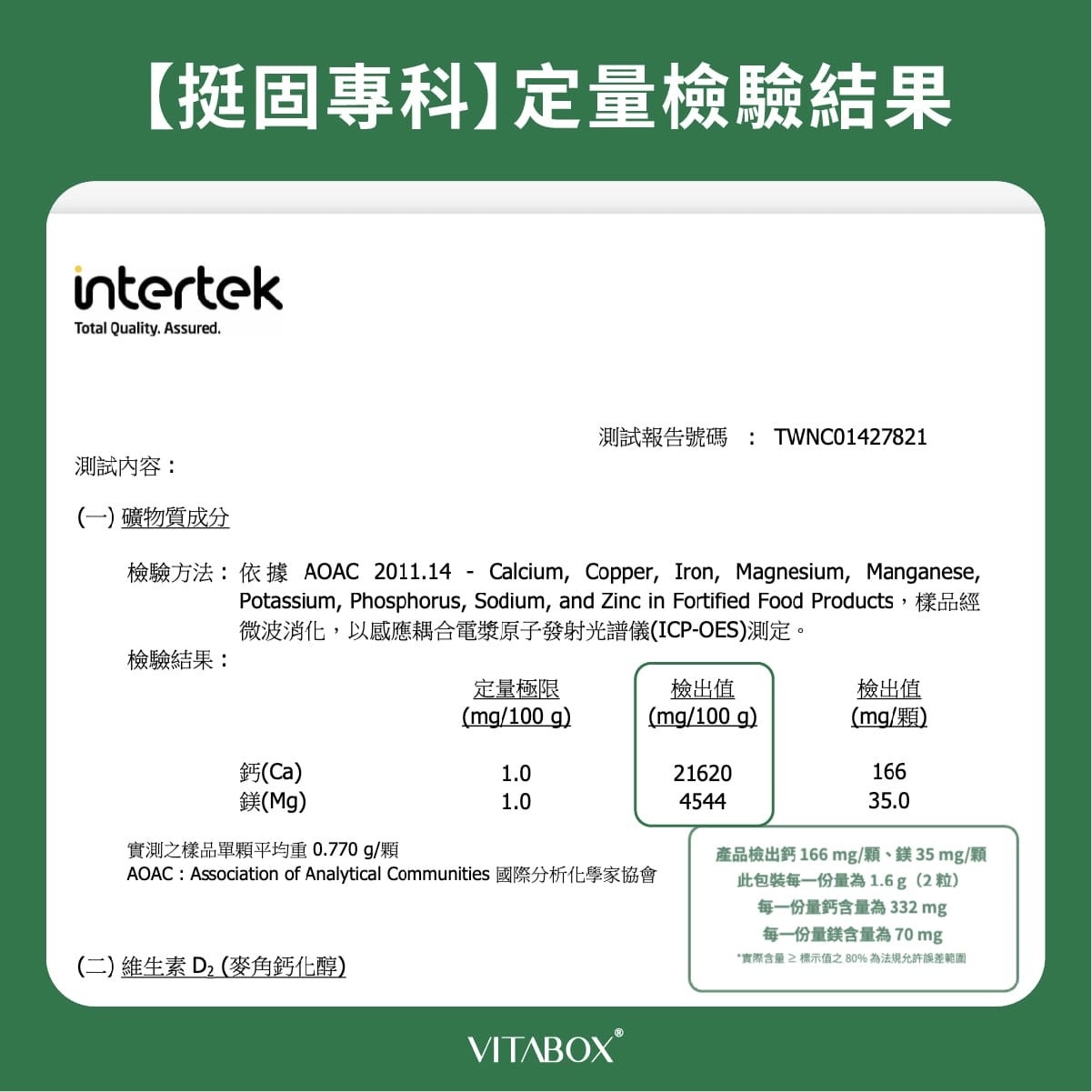 消費者能藉由定量檢驗報告確認營養含量是否與營養標示相同