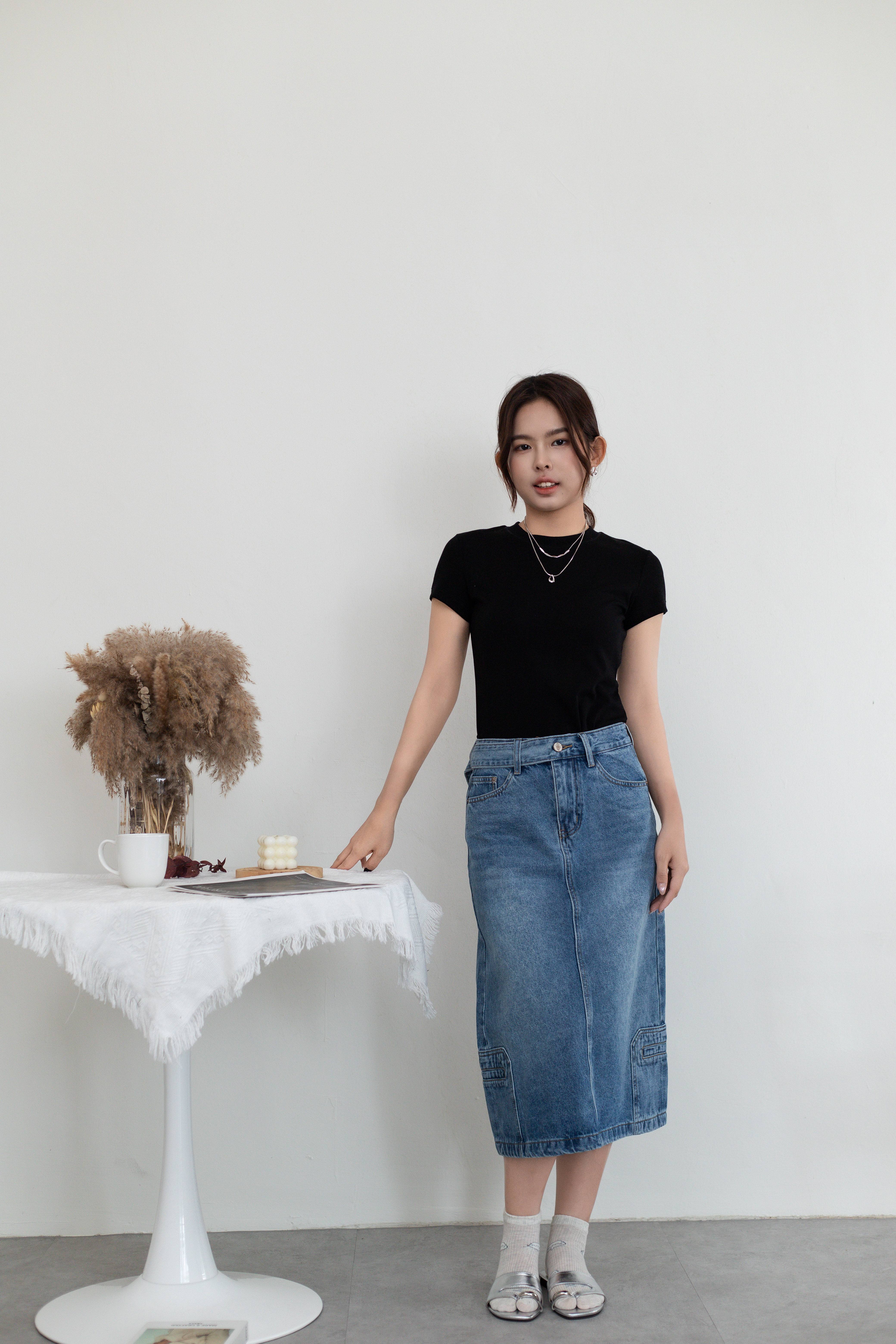 Yvelyn Column Denim Skirt Navy - 2663SKNAV