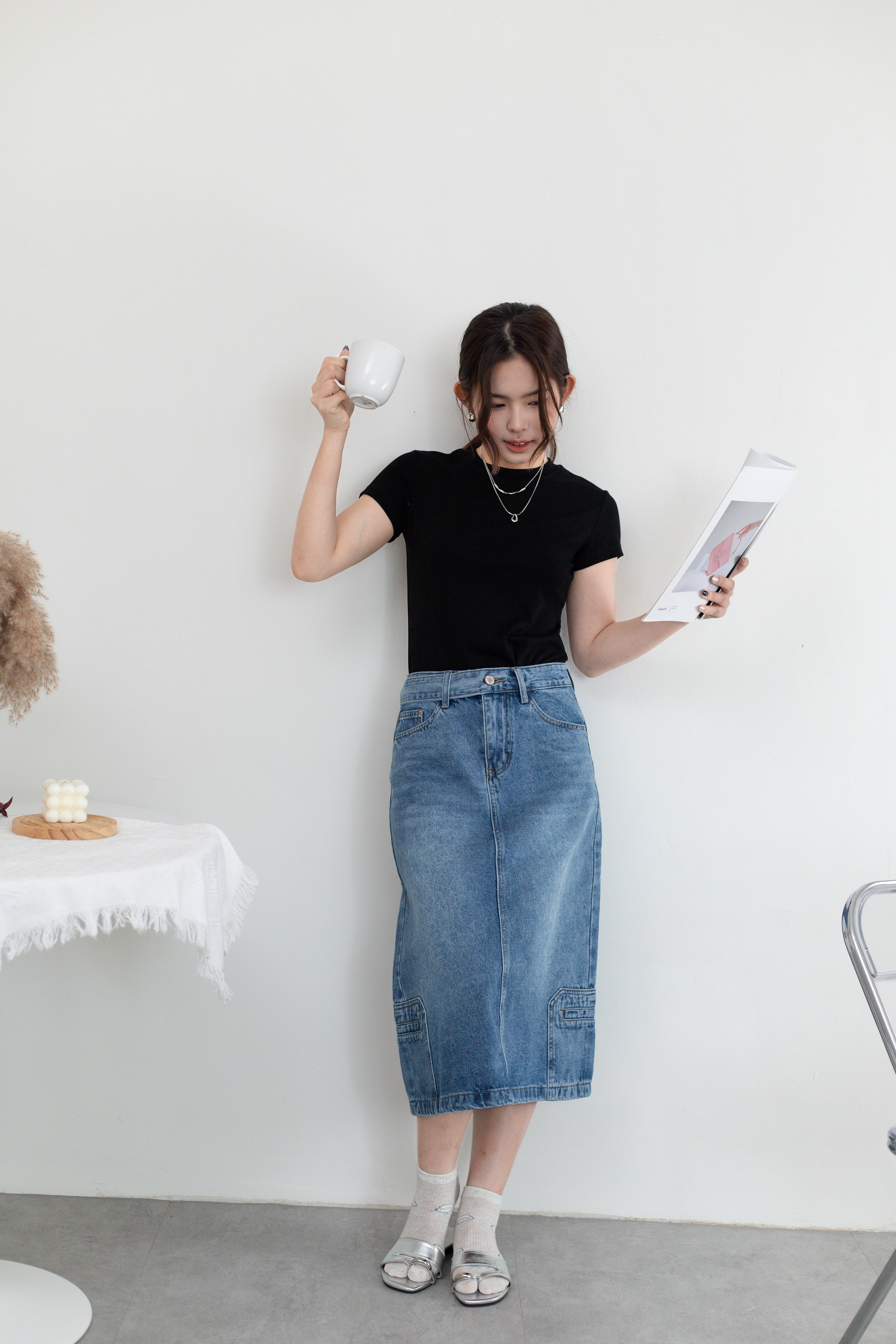 Yvelyn Column Denim Skirt Navy - 2663SKNAV