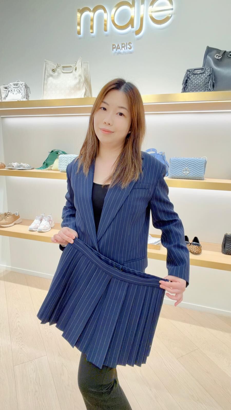 Maje 直條白幼紋藍色西裝短裙 #MFPSH00570