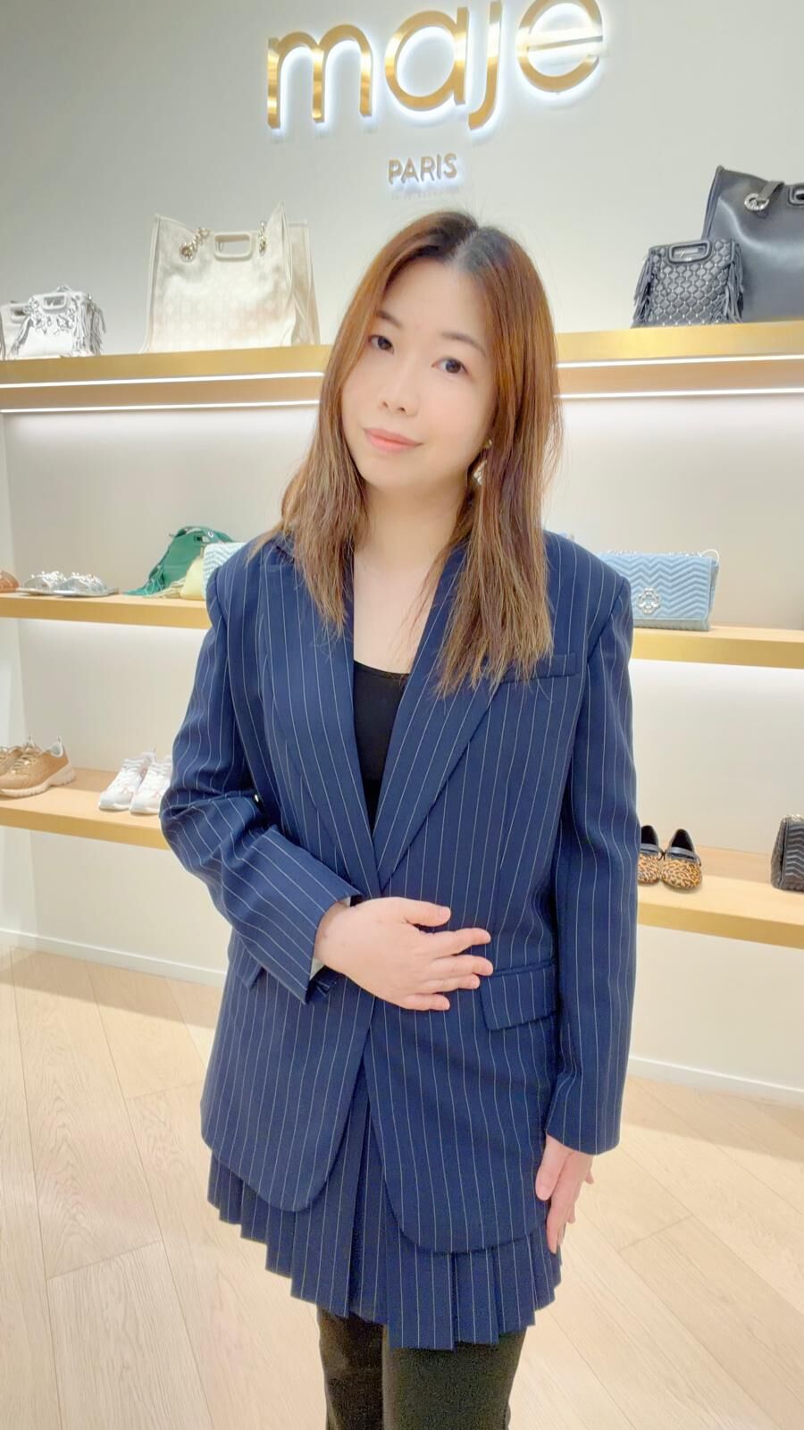 Maje 直條白幼紋藍色西裝短裙 #MFPSH00570