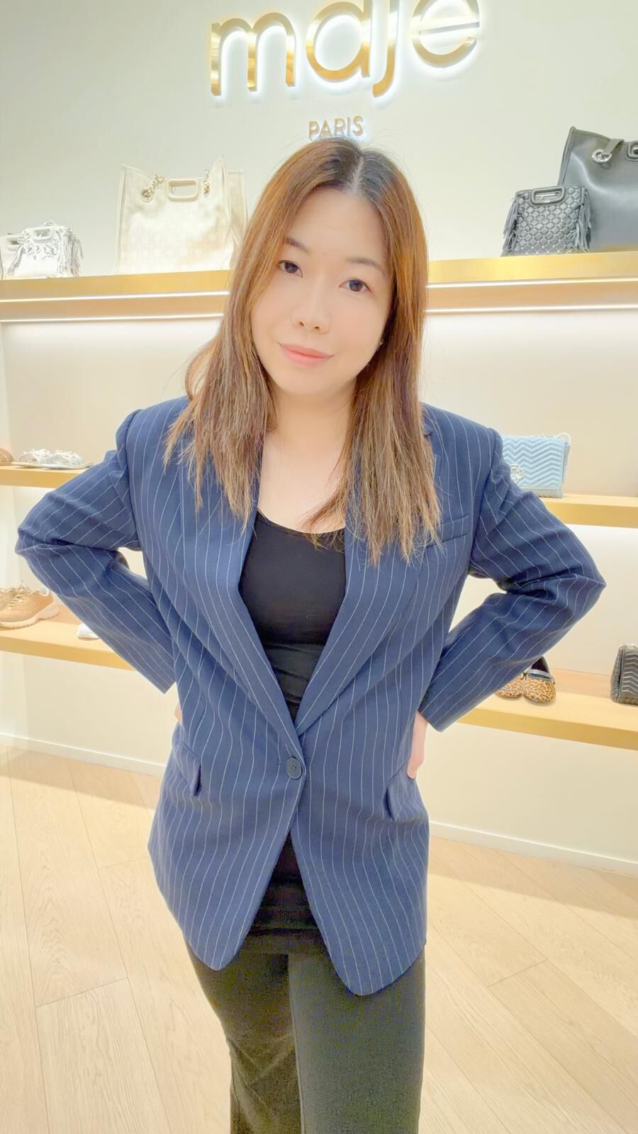 Maje 直條白幼紋藍色西裝褸 #MFPVE00559