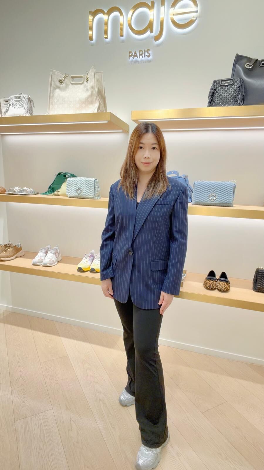 Maje 直條白幼紋藍色西裝褸 #MFPVE00559