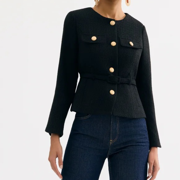 1LU0330-033 [LEO & UGO] Elegant Belted Jacket Black #KE376-BLK (EU)