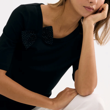 1LU0330-143 [LEO & UGO] T-Shirt With Decorative Bow Black #TEV650-BLACK (EU)