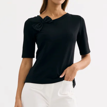 1LU0330-143 [LEO & UGO] T-Shirt With Decorative Bow Black #TEV650-BLACK (EU)