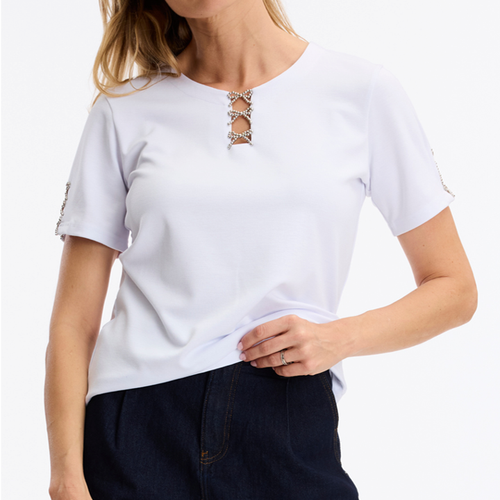 1LU0330-144 [LEO & UGO] T-Shirt With Bows White #TEV651-WHITE (EU)