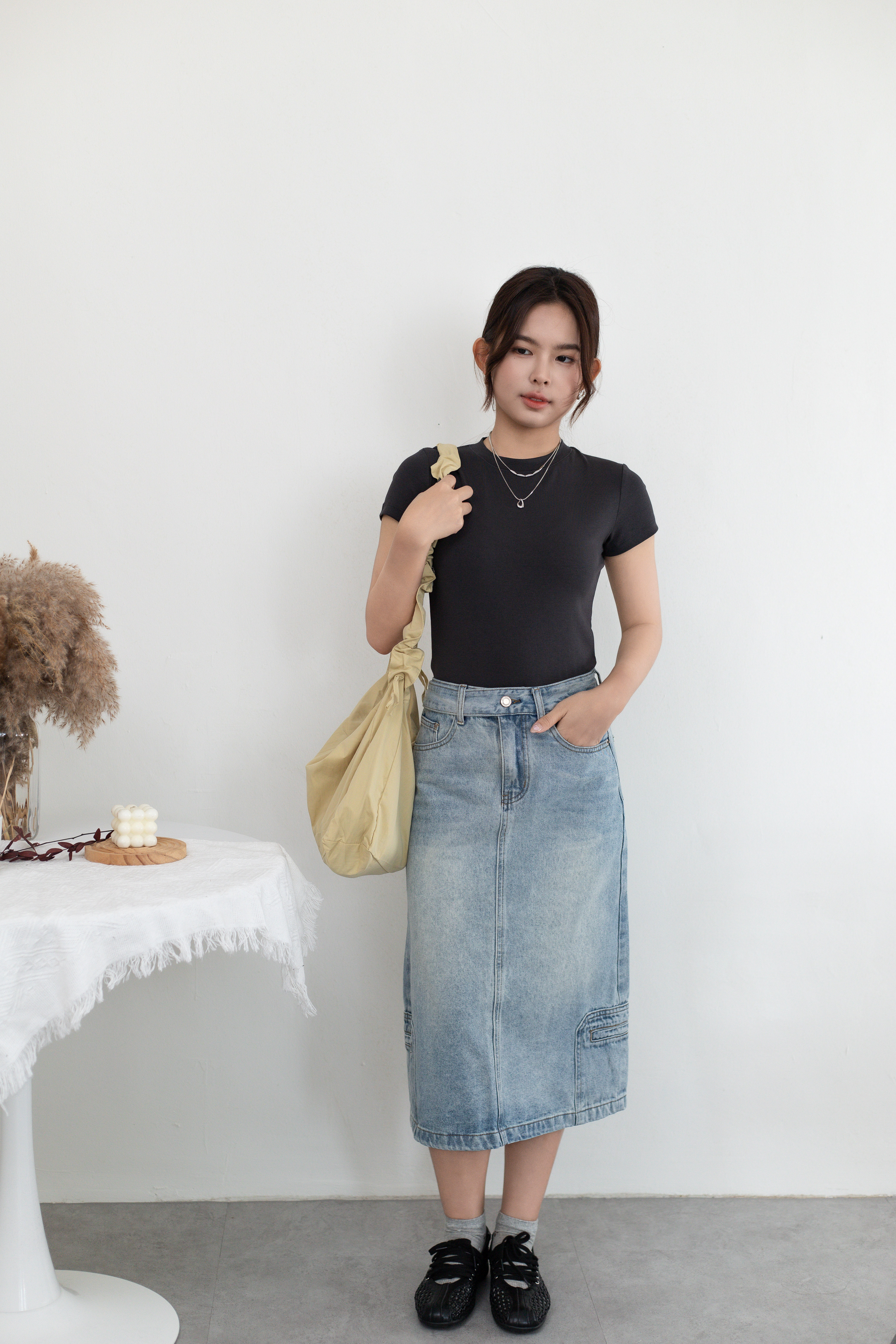 Yvelyn Column Denim Skirt Blue - 2663SKBLU