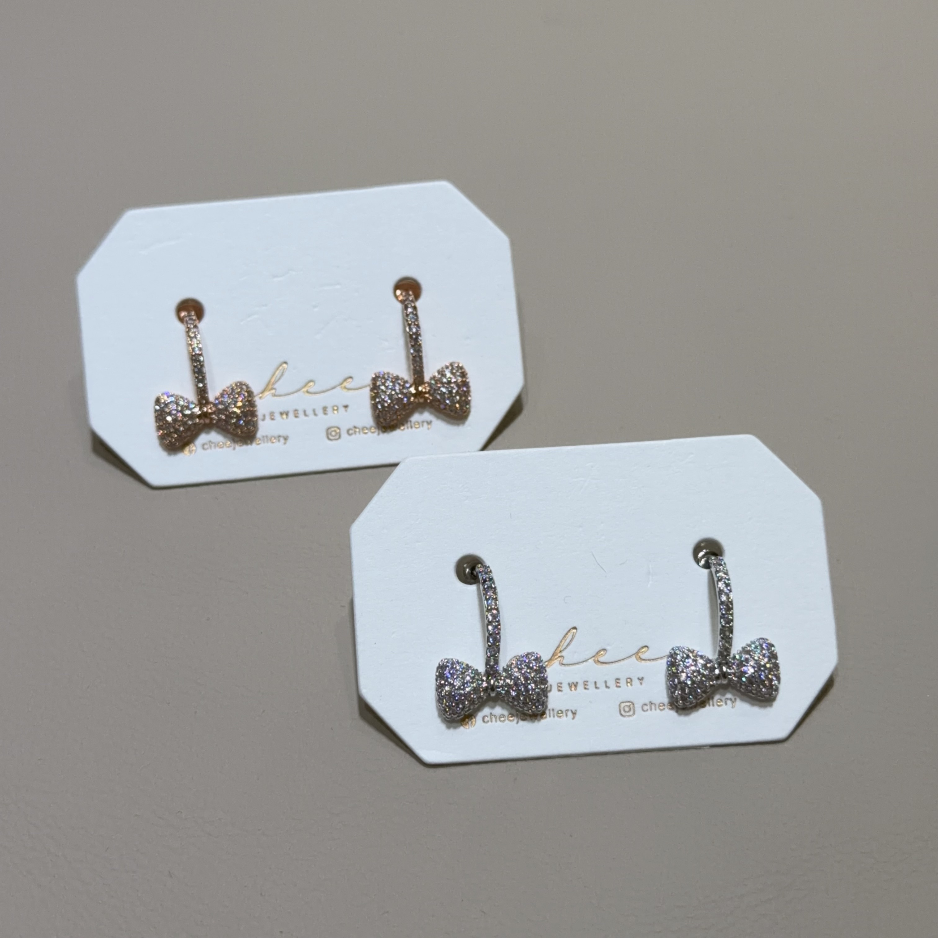 全鋯石蝴蝶結耳環 - R59