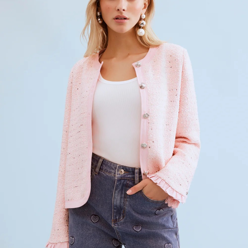 1LU0330-035 [LEO & UGO] Stylish Textured Jacket Pink #KE377-PINK (EU)