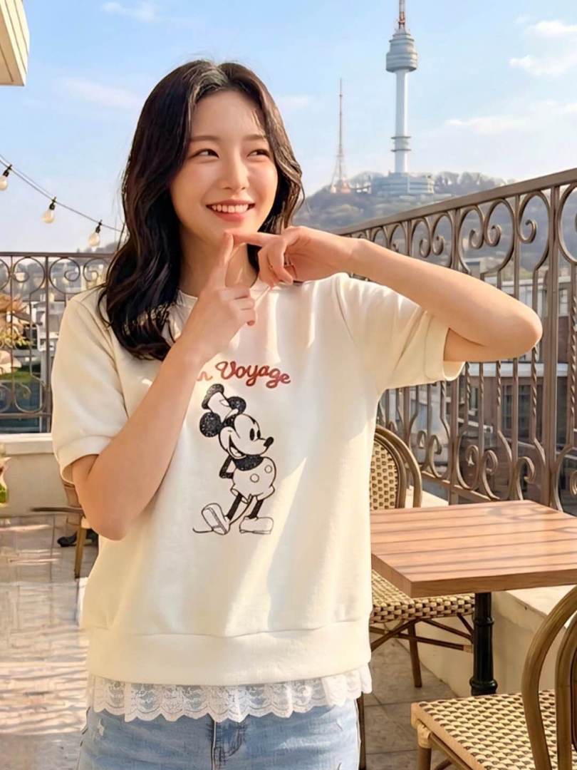 韓系米奇印花短袖上衣｜減齡顯氣色棉T