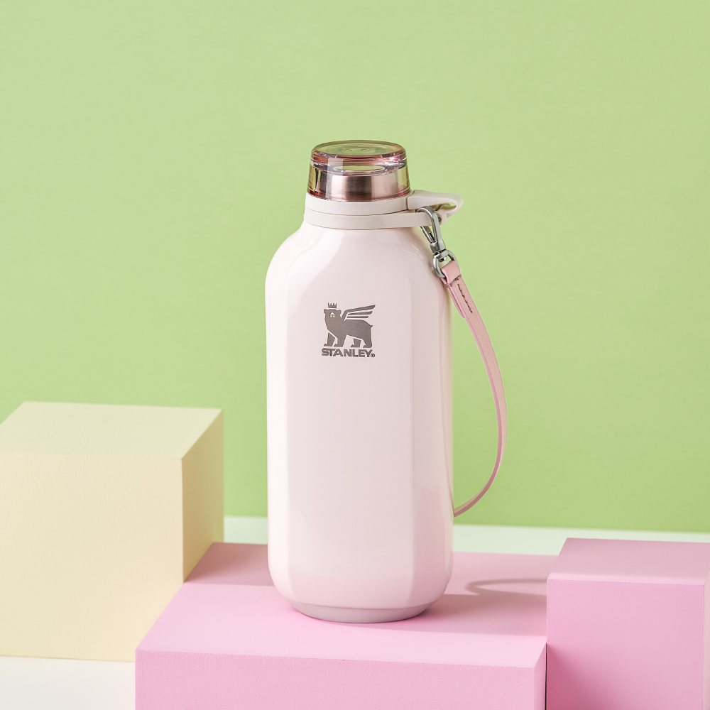 STANLEY ALL DAY 系列 自由掛扣隨行水壺 0.47L / 光澤山櫻粉+圈圈反光背帶