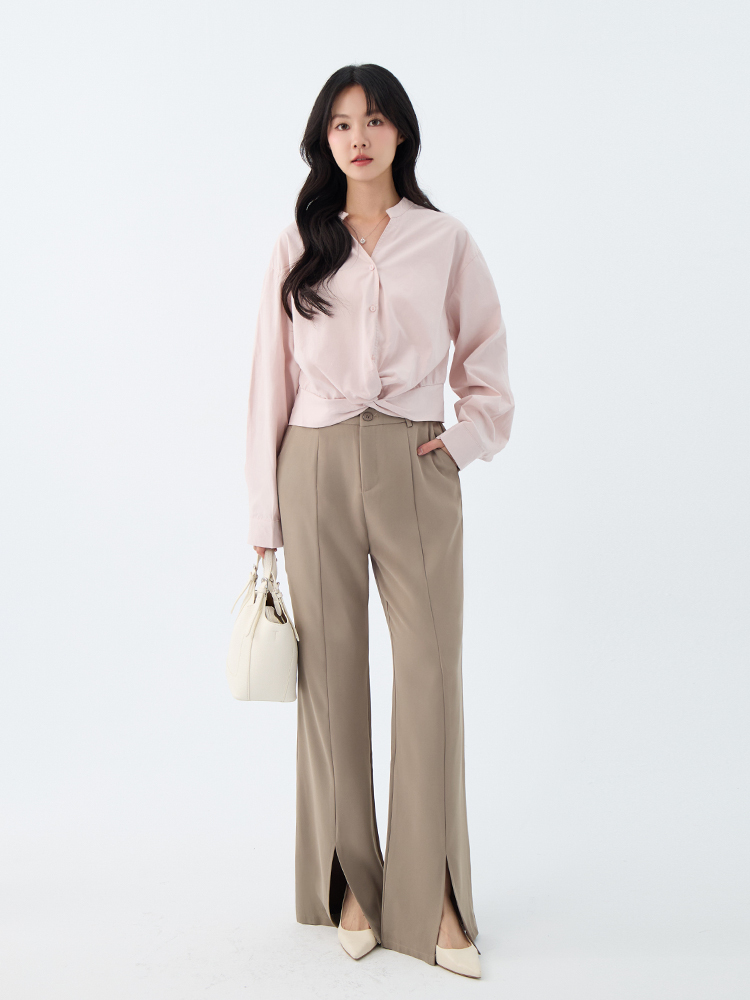 OH!HER 法式簡約下擺扭結襯衫(55%天絲)