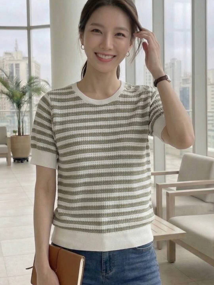 韓系細條紋針織系列｜氣質顯瘦短袖針織T