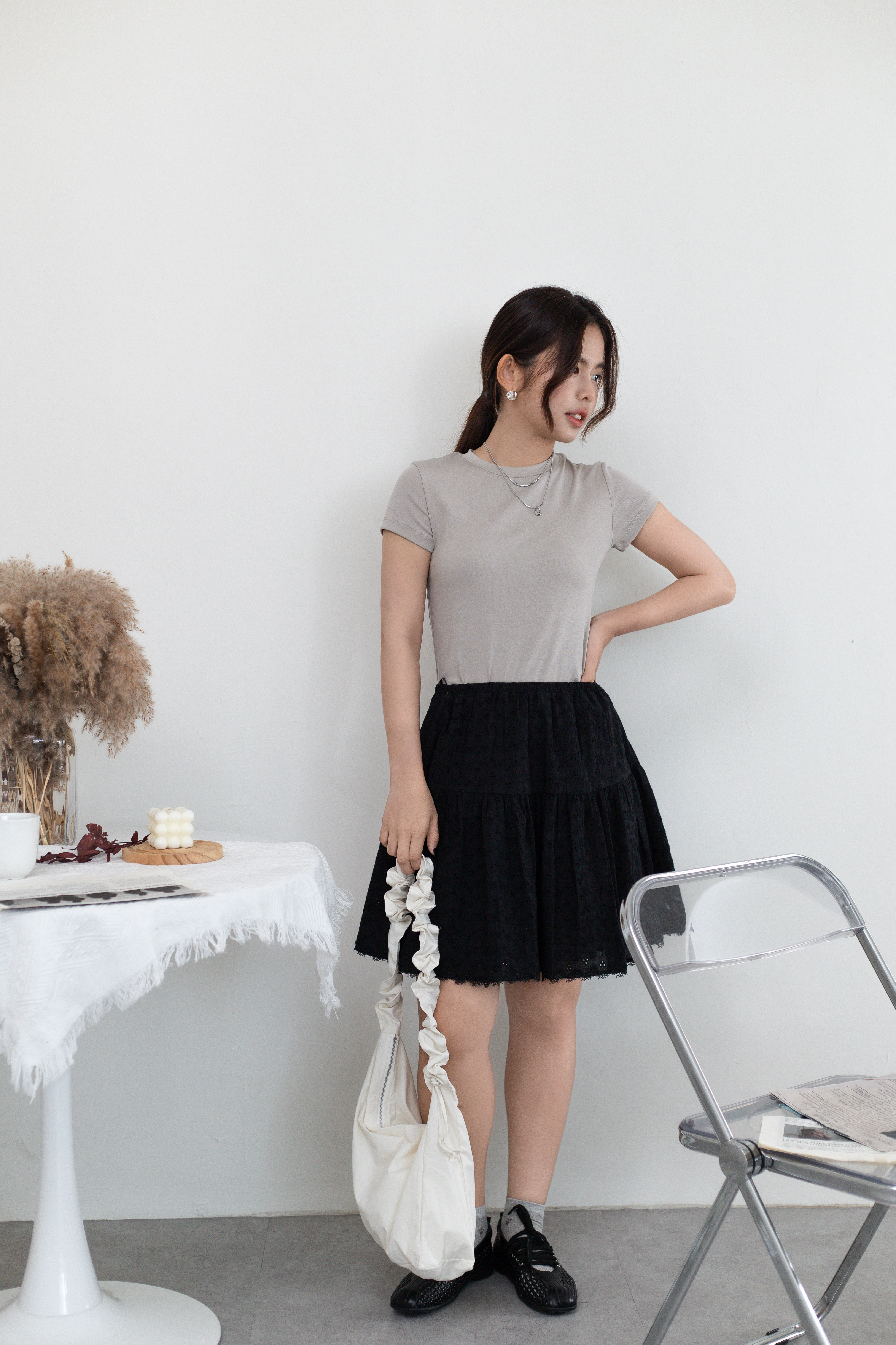 Bambi Broderie Tiered Skirt Black -2661SKBLK