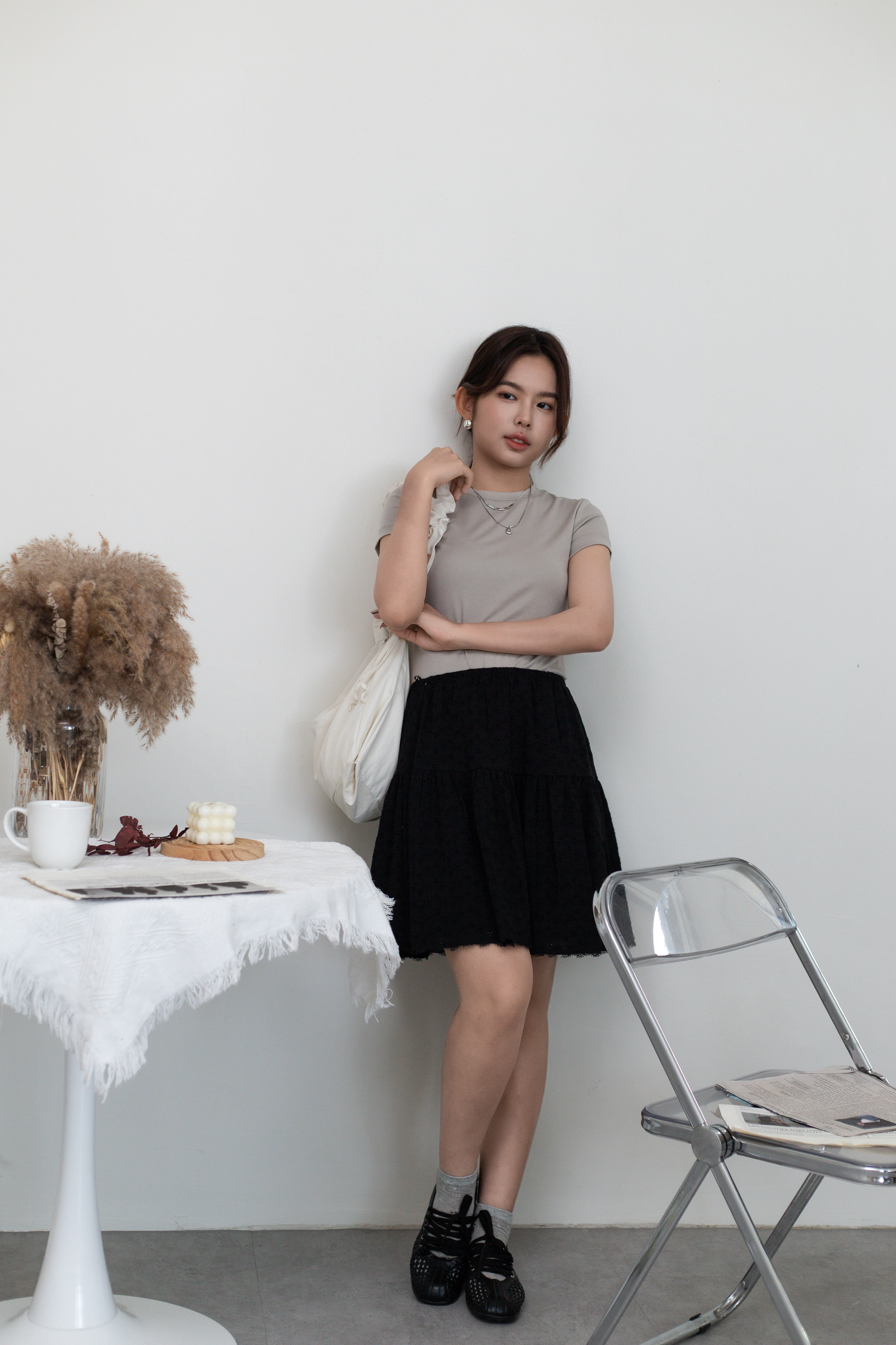 Bambi Broderie Tiered Skirt Black -2661SKBLK